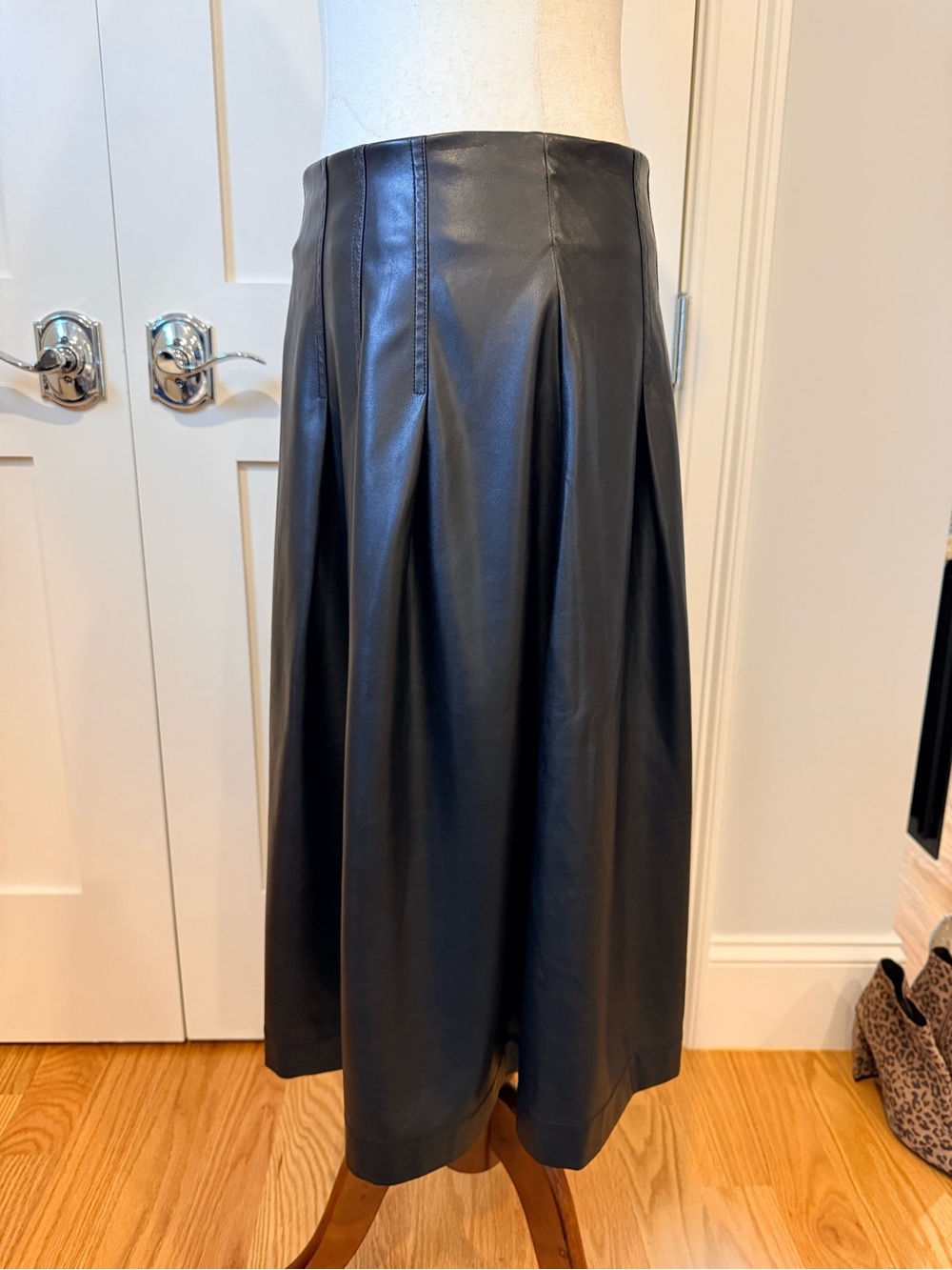 Black Faux Leather A-Line Midi Skirt - Picture 13 of 16